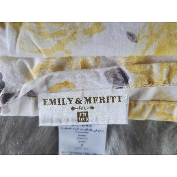 Emily & Merritt Queen Size Floral Yellow Gray Cotton Flat Sheet 97" x 104" - Picture 4 of 8